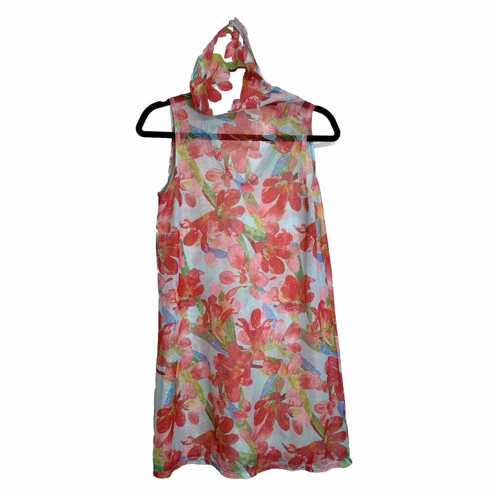 Athena Women's Sheer Mesh Swimwear Cover-Up Dress Size‎ Medium Floral Hooded Top - Picture 5 of 9